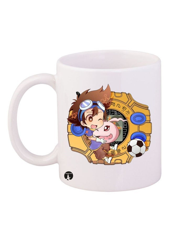 RYN Digimon Printed Mug White/Yellow/Blue 11ounce