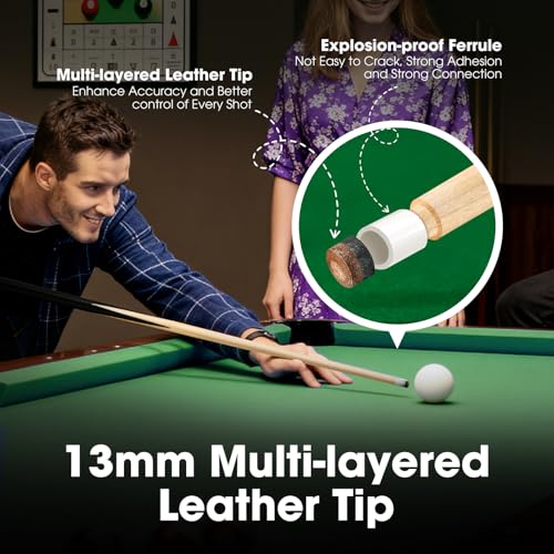 JEPNJPU Pool Cue Sticks 36inch 42inch 48inch 52inch 58inch Set of 2 or 4,Pool Cue with 13mm Leather Tip for Adults, Beginners,2-Piece Design，(14oz to 20oz Weight Options) - Image 4