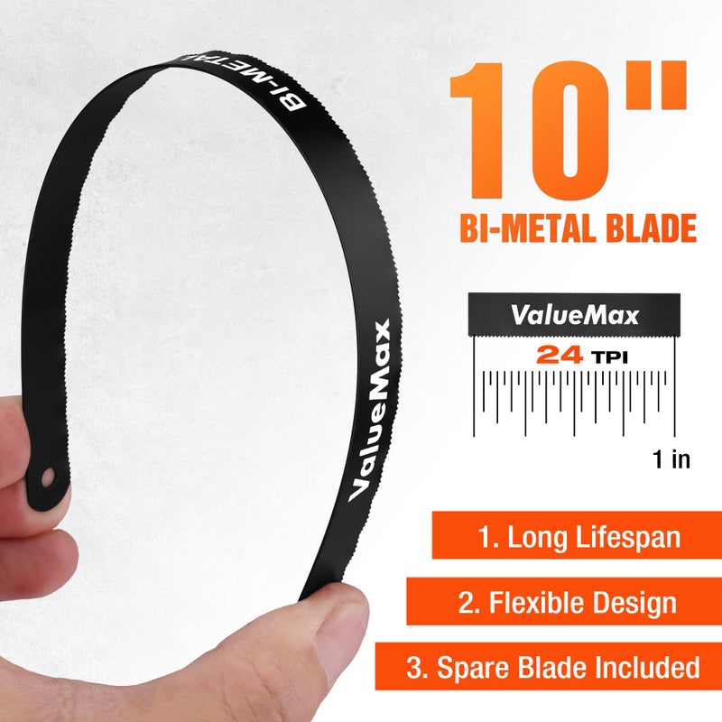 ValueMax Hacksaw, Mini Hack Saw with Extra 1 Piece Bi-Metal 10 Inch Blade, Aluminum Small Metal Saw for Wood, PVC, Iron, Copper, Compact Metal Cutter Tool for Tight Spaces & Small Objects - Image 3