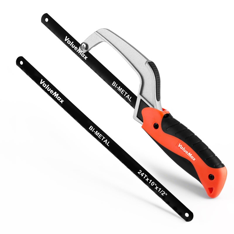 ValueMax Hacksaw, Mini Hack Saw with Extra 1 Piece Bi-Metal 10 Inch Blade, Aluminum Small Metal Saw for Wood, PVC, Iron, Copper, Compact Metal Cutter Tool for Tight Spaces & Small Objects - Image 1