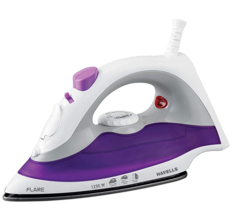 Havells Plastic Flare 1250 Watts Steam Iron With Vertical & Horizontal Ironing | Teflon Coated Sole Plate| Powerful Mist Spray With 3 Functions| 360° Swivel Cord|2 Years Manufacturer Warranty (Purple) - Image 1
