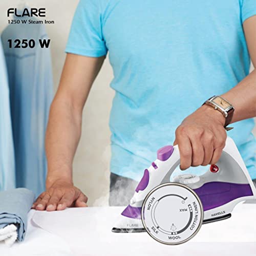 Havells Plastic Flare 1250 Watts Steam Iron With Vertical & Horizontal Ironing | Teflon Coated Sole Plate| Powerful Mist Spray With 3 Functions| 360° Swivel Cord|2 Years Manufacturer Warranty (Purple) - Image 2