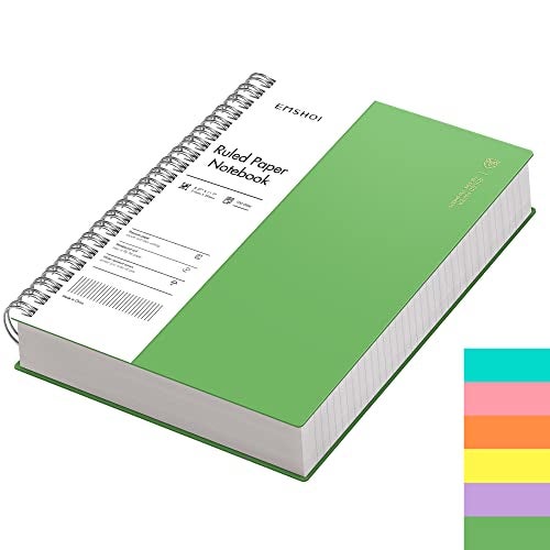 EMSHOI A4 Spiral Notebook Lined Journal, 300 Pages, College Ruled, 100gsm Thick Paper, Waterproof Softcover, Twin-Wire Binding, with Sticky Notes, Green (11.2" x 8.27") - Image 1