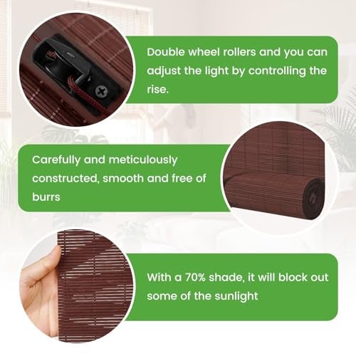 BAYUE Bamboo Blinds Easy to Install Bamboo Shades for Indoor Windows Custom Sizes Roller Shades for Indoor Windows Roll Up Blinds Indoor Outdoor Patio - Image 3