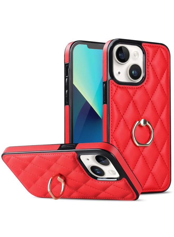 Zaboon Case For iPhone 13 mini Rhombic PU Leather Phone Case with Ring Holder - Image 1