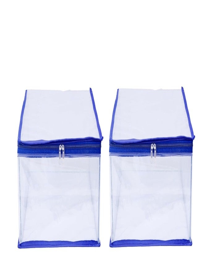 ABBASI Saree Cover Storage Bag Big for Clothes with Zip Organizer for Wardrobe, transparent Large Design Boxes (Navy Blue, Pack of 2) - Image 1