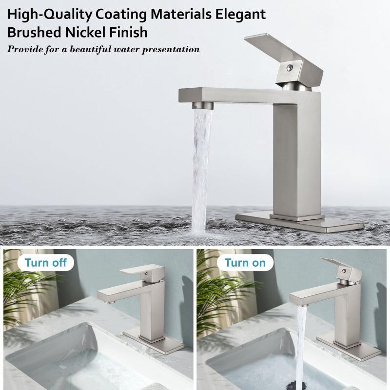 Midanya Bathroom Sink Faucet 1 Hole Single Handle Deck Mount Lavatory Mixer Tap Include Cover Plate One Lever Stainless Steel Sus304 Commercial Brushed Nickel With Pop Up Drain - Image 4