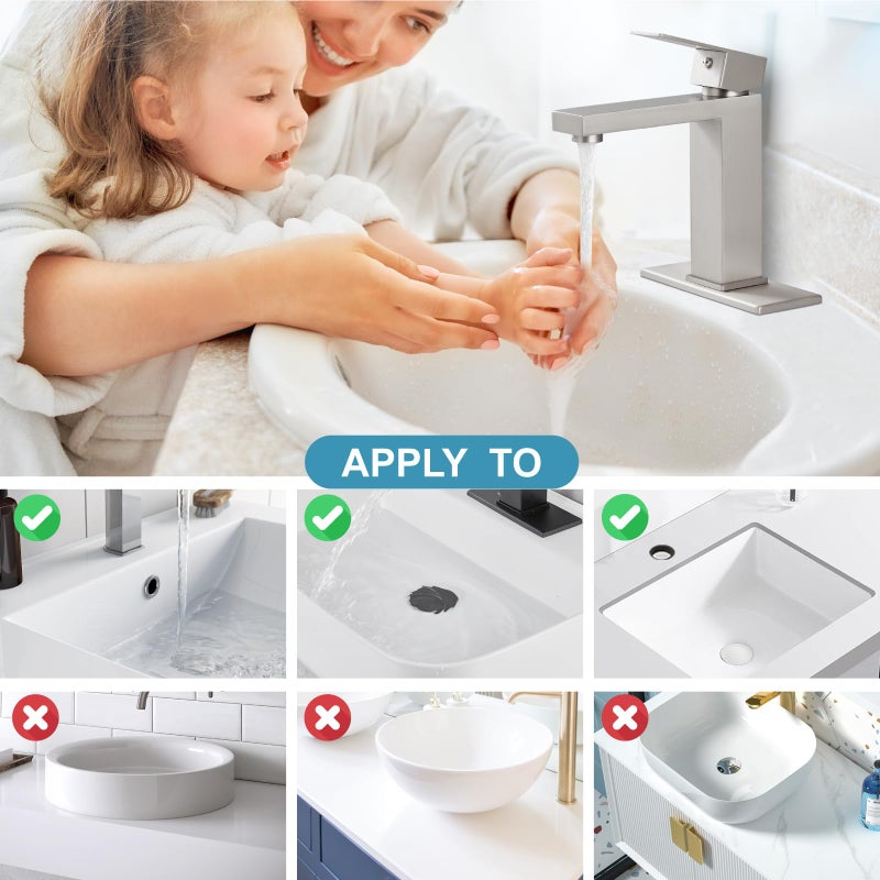Midanya Bathroom Sink Faucet 1 Hole Single Handle Deck Mount Lavatory Mixer Tap Include Cover Plate One Lever Stainless Steel Sus304 Commercial Brushed Nickel With Pop Up Drain - Image 5