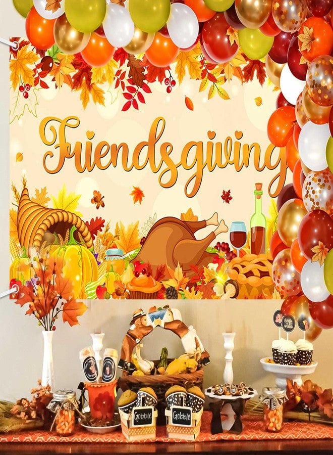 MEHOFOND Friendsgiving Backdrop Banner, Fall Pumpkin Turkey Maple Happy Thanksgiving Party Decorations for Friends, Autumn Pumpkin Give Thanks to Friends Party Banner Photo Booth Props 70.8x43.3Inch - Image 2