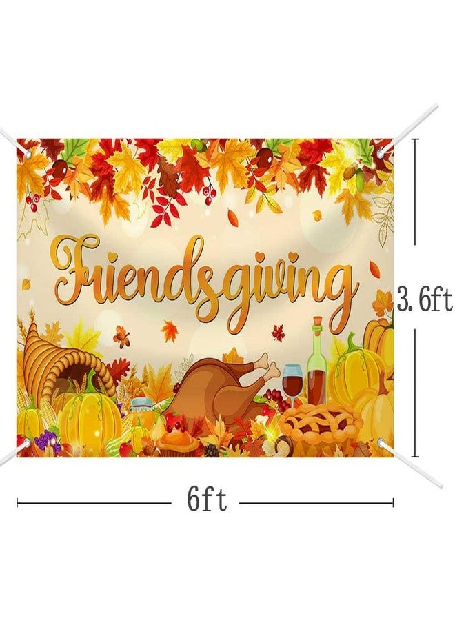 MEHOFOND Friendsgiving Backdrop Banner, Fall Pumpkin Turkey Maple Happy Thanksgiving Party Decorations for Friends, Autumn Pumpkin Give Thanks to Friends Party Banner Photo Booth Props 70.8x43.3Inch - Image 3