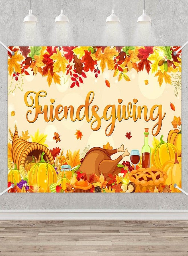 MEHOFOND Friendsgiving Backdrop Banner, Fall Pumpkin Turkey Maple Happy Thanksgiving Party Decorations for Friends, Autumn Pumpkin Give Thanks to Friends Party Banner Photo Booth Props 70.8x43.3Inch - Image 1
