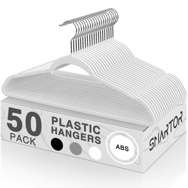 SMARTOR Plastic Hangers 50 Pack - Thin Clothes Hangers Heavy Duty | Durable | Lightweight | Space Saving | Slim | Flexible - Dorm Room Essentials for College Students - White - Image 1
