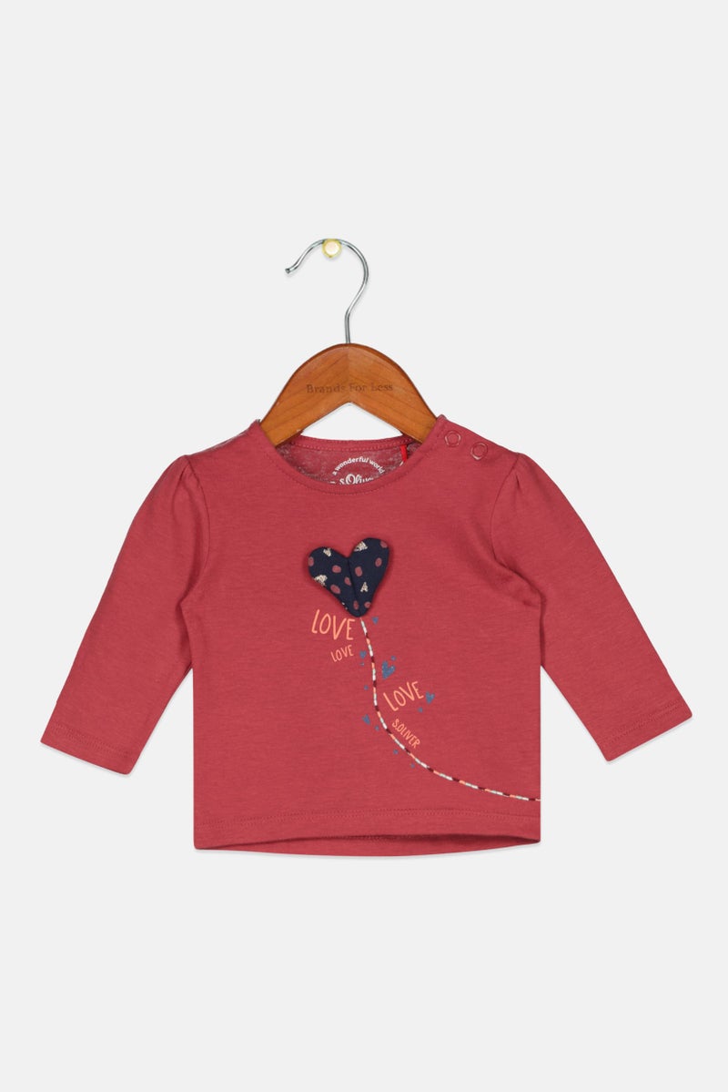 s.Oliver Toddlers Girl Crew Neck Long Sleeve Printed Top, Marroon - Image 1