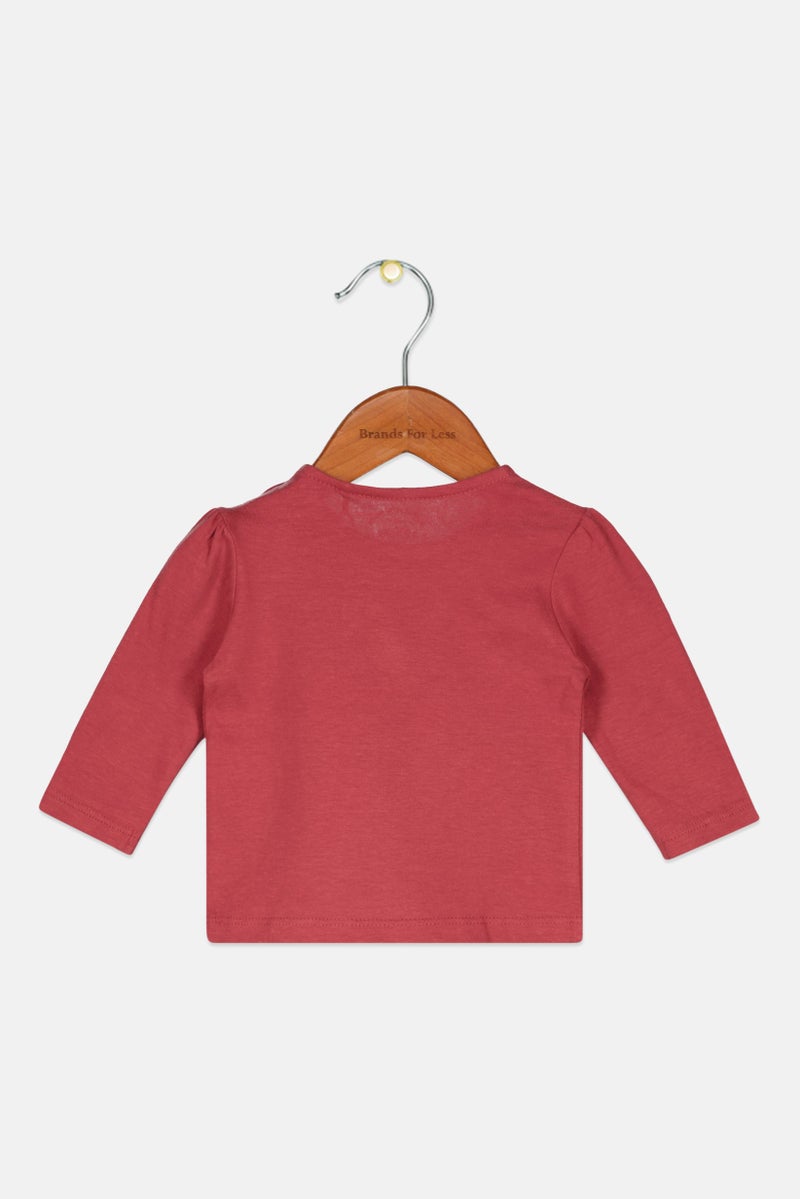 s.Oliver Toddlers Girl Crew Neck Long Sleeve Printed Top, Marroon - Image 2