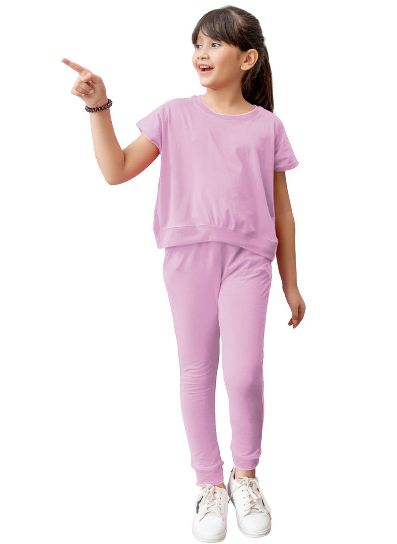 Selecta Now kids girls baby pink t shirt top legging set soft stretchable cotton casual outfit comfortable stylish everyday wear co ord set - Image 4