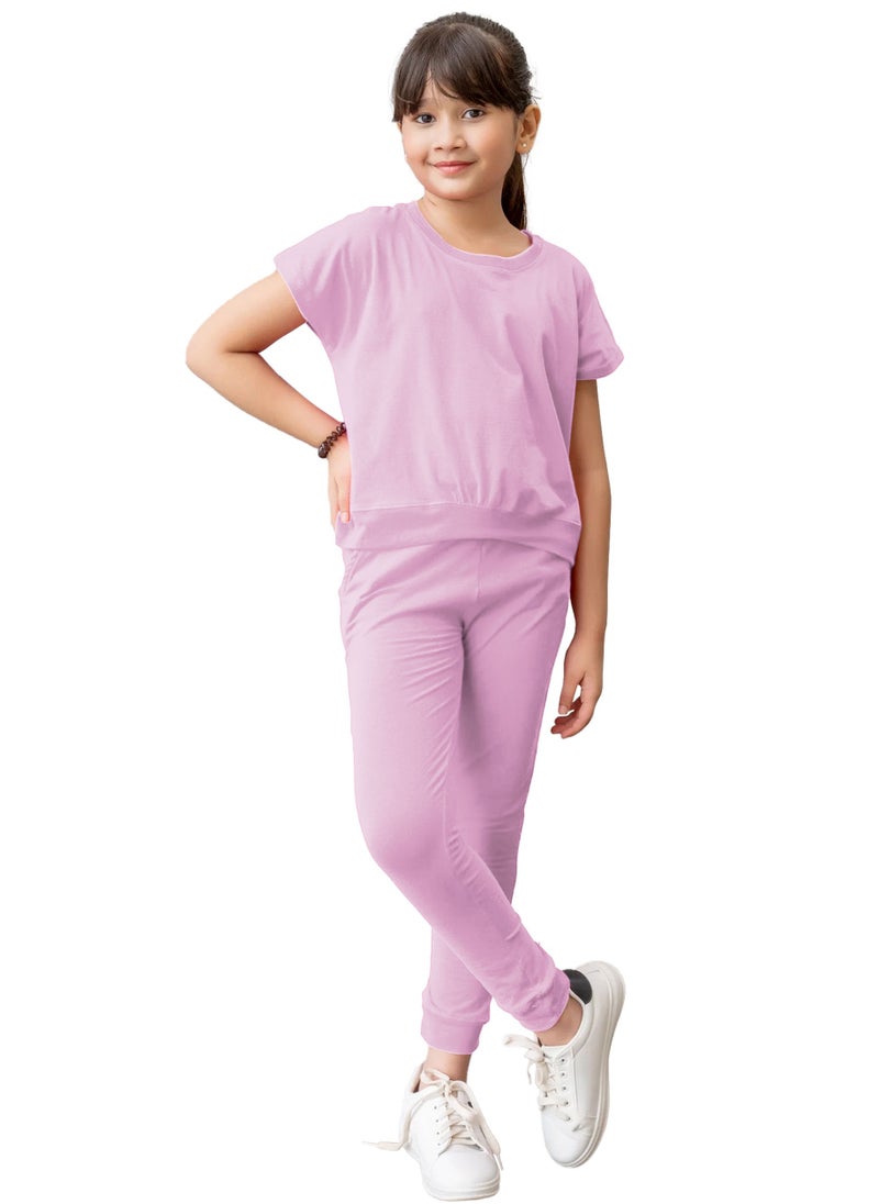 Selecta Now kids girls baby pink t shirt top legging set soft stretchable cotton casual outfit comfortable stylish everyday wear co ord set - Image 3