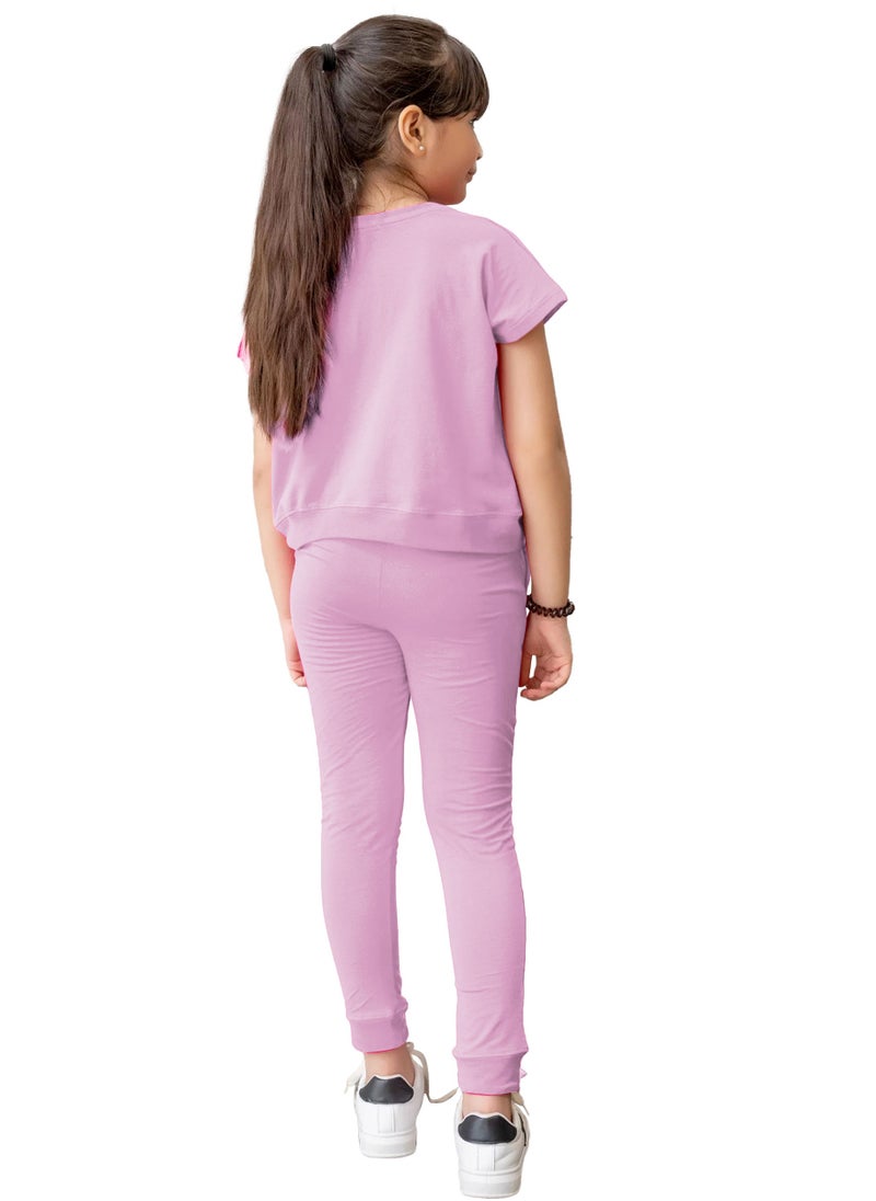 Selecta Now kids girls baby pink t shirt top legging set soft stretchable cotton casual outfit comfortable stylish everyday wear co ord set - Image 5
