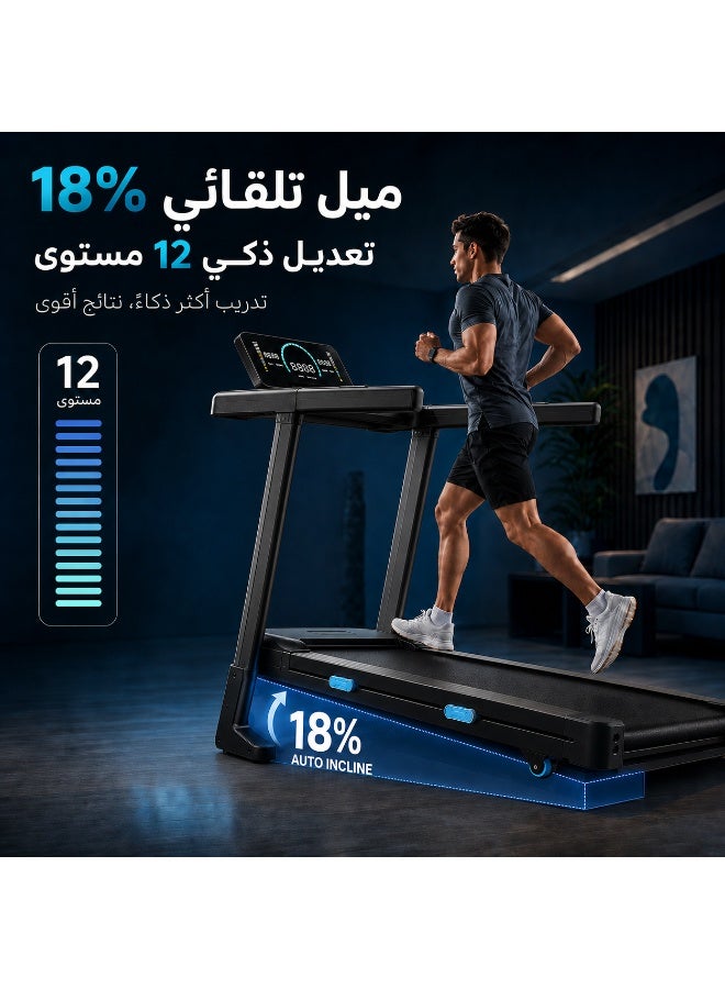 واكيمي مشاية كهربائية بانحدار أوتوماتيكي 18% – جهاز "تسلق الجبال" المنزلي، محرك 3.5 حصان بدون فرش بسرعة 8.5 ميل/ساعة، تحمل 150 كجم للاستخدام الشاق، تطبيق ذكي + قياس نبضات القلب + سماعة بلوتوث – يطوى لينزلق تحت سريرك - Image 2