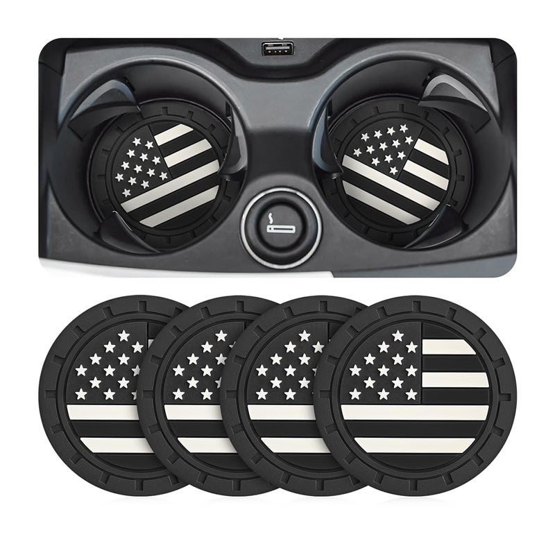 Osilly Car Cup Holder Coasters, 4 Pack American Flag Insert Car Cup Coaster, 2.75 Inch PVC Anti Slip Shockproof Embedded Drink Mat, Car Interior Decoration Accessories for SUV, Truck (Black) - Image 1