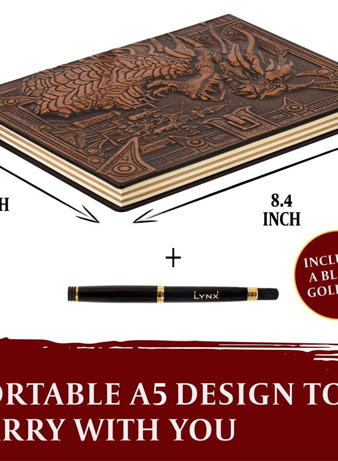 lynx DND Notebook/Journal, Unique 200 Page Book with 3D Bronze Dragon Embossed Faux Leather Cover with Pen- Ideal for Dungeons & Dragons/D&D. Great RPG Accessories Gift for DM's & Players, Men or Women - Image 3