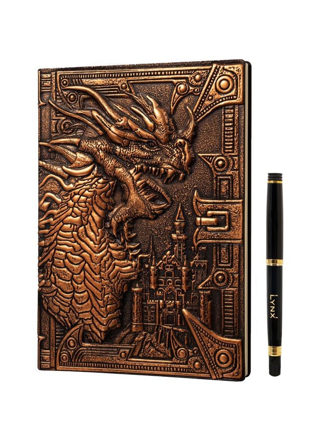 lynx DND Notebook/Journal, Unique 200 Page Book with 3D Bronze Dragon Embossed Faux Leather Cover with Pen- Ideal for Dungeons & Dragons/D&D. Great RPG Accessories Gift for DM's & Players, Men or Women - Image 1