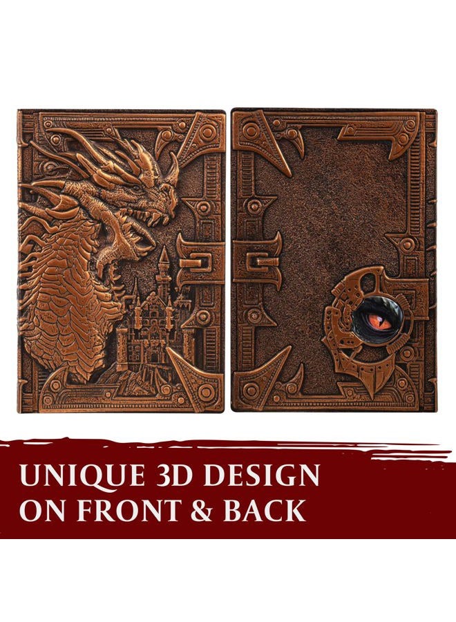 lynx DND Notebook/Journal, Unique 200 Page Book with 3D Bronze Dragon Embossed Faux Leather Cover with Pen- Ideal for Dungeons & Dragons/D&D. Great RPG Accessories Gift for DM's & Players, Men or Women - Image 2