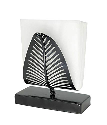 OwlGift Freestanding Modern Napkin Holder with Leaf Design, Tabletop Tissue Dispenser, Napkin Storage Organizer – Black - Image 2