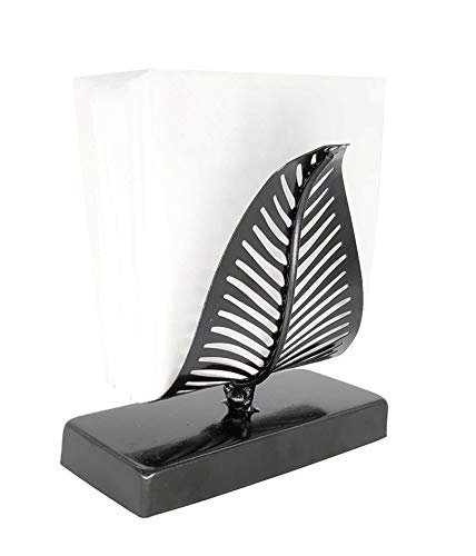 OwlGift Freestanding Modern Napkin Holder with Leaf Design, Tabletop Tissue Dispenser, Napkin Storage Organizer – Black - Image 1