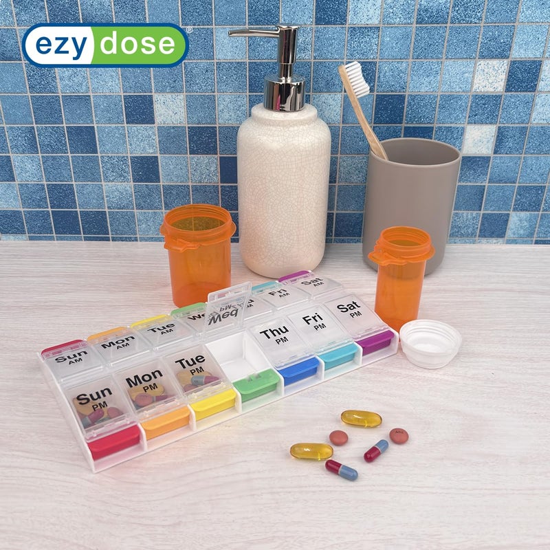 EZY DOSE Push Button (7-Day) Pill Case, Medicine Planner, Vitamin Organizer, 2 Times a Day, AM/PM Container, X-Large Compartments, Arthritis Friendly, Easy to Use, Clear Lids, Rainbow, BPA Free - Image 4
