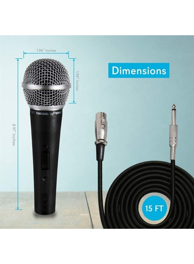 Pyle Professional Dynamic Vocal Microphone - Moving Coil Dynamic Cardioid Unidirectional Handheld Microphone with ON/OFF Switch Includes 15ft XLR Audio Cable to 1/4'' Audio Connection - PDMIC59 - Image 2