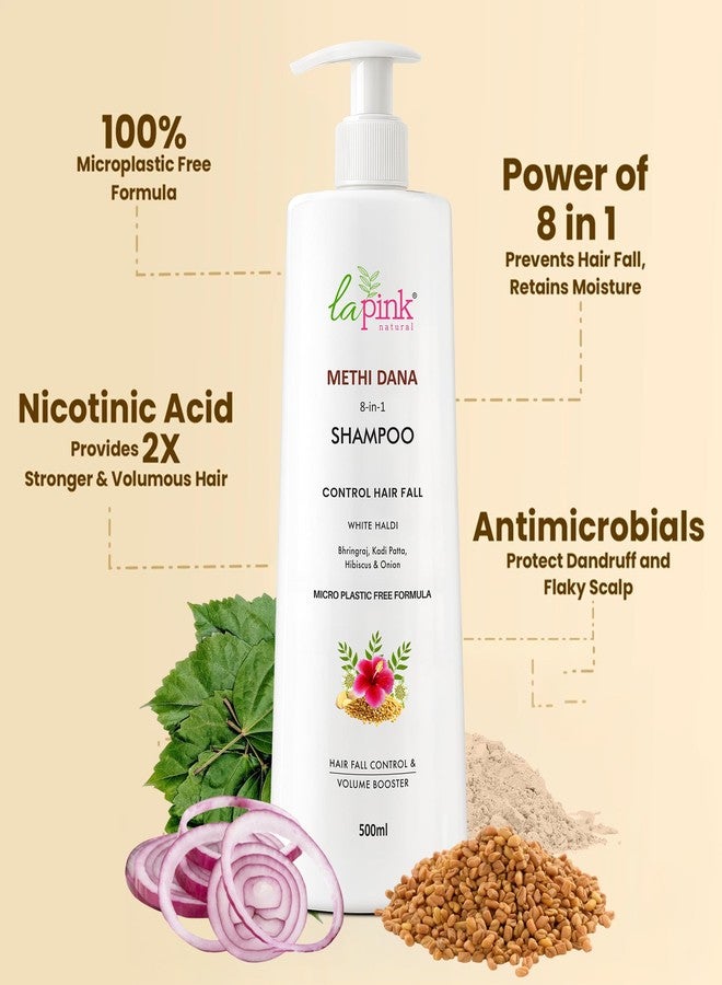 La Pink Methi Dana 8-in-1 Shampoo with Hibiscus & Onion | For Hair Fall Control | 100% Microplastic Free Formula | All Hair Types | 500ml - Image 2