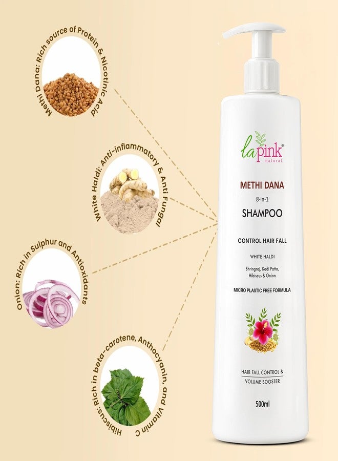 La Pink Methi Dana 8-in-1 Shampoo with Hibiscus & Onion | For Hair Fall Control | 100% Microplastic Free Formula | All Hair Types | 500ml - Image 3