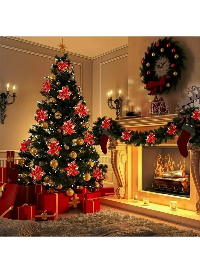 Kandid 6 قطع زهور الكريسماس المتلألئة زينة شجرة الكريسماس متعددة الألوان ديكورات منزل الكريسماس زهور صناعية خارجية 13.97 سم (أحمر) - Image 2