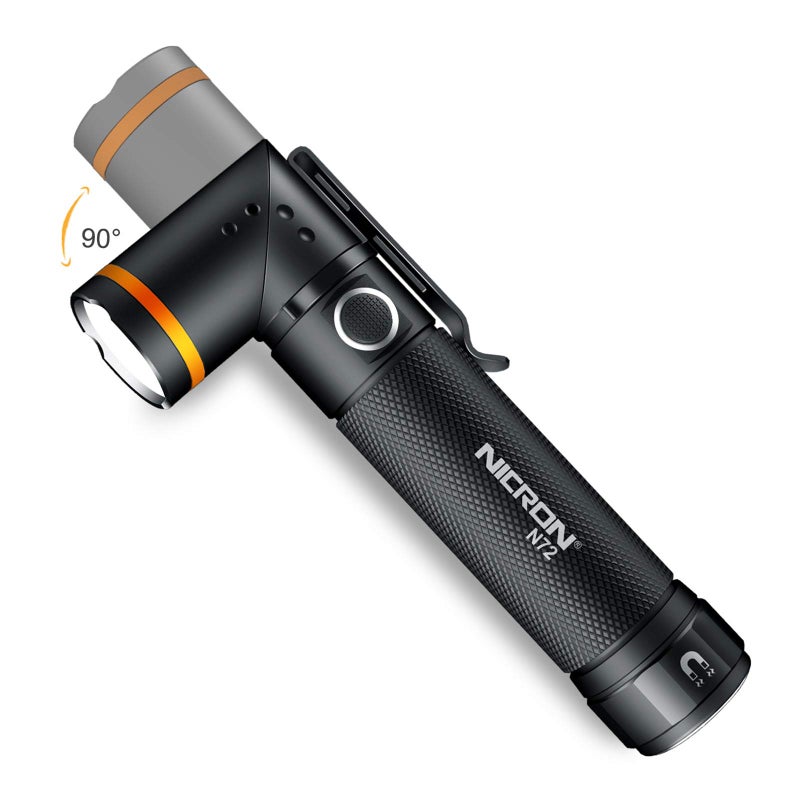 NICRON Flashlight, N72 800 Lumens Tactical Flashlight, 90 Degree Flashlight IPX4 Waterproof Led Flashlight 4 Modes- Best High Lumens are for Camping, Outdoor,Maintain (18650/AAA Not Included) - Image 1