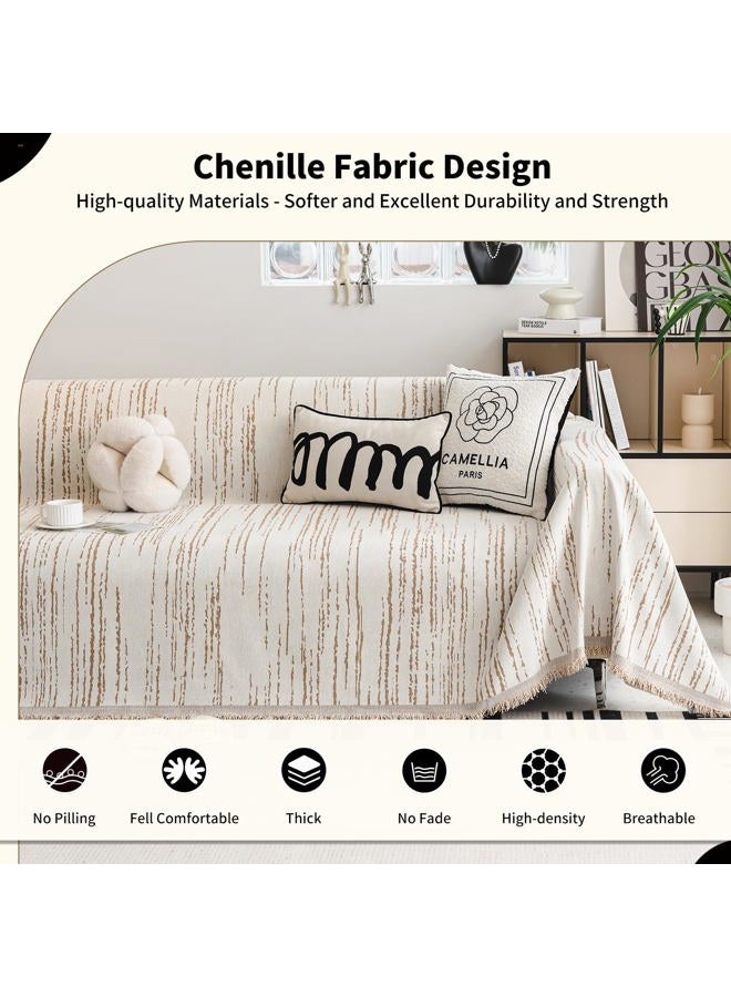 WEYOND Couch Covers for 3 Cushion Couch Sofa Pet Friendly, Sofa Covers Washable Loveseat, Chenille Couch Cover for L Shaped Couch, Sofa Slipcovers for 2 Cushion Couch (71" X 118", Khaki) - Image 3