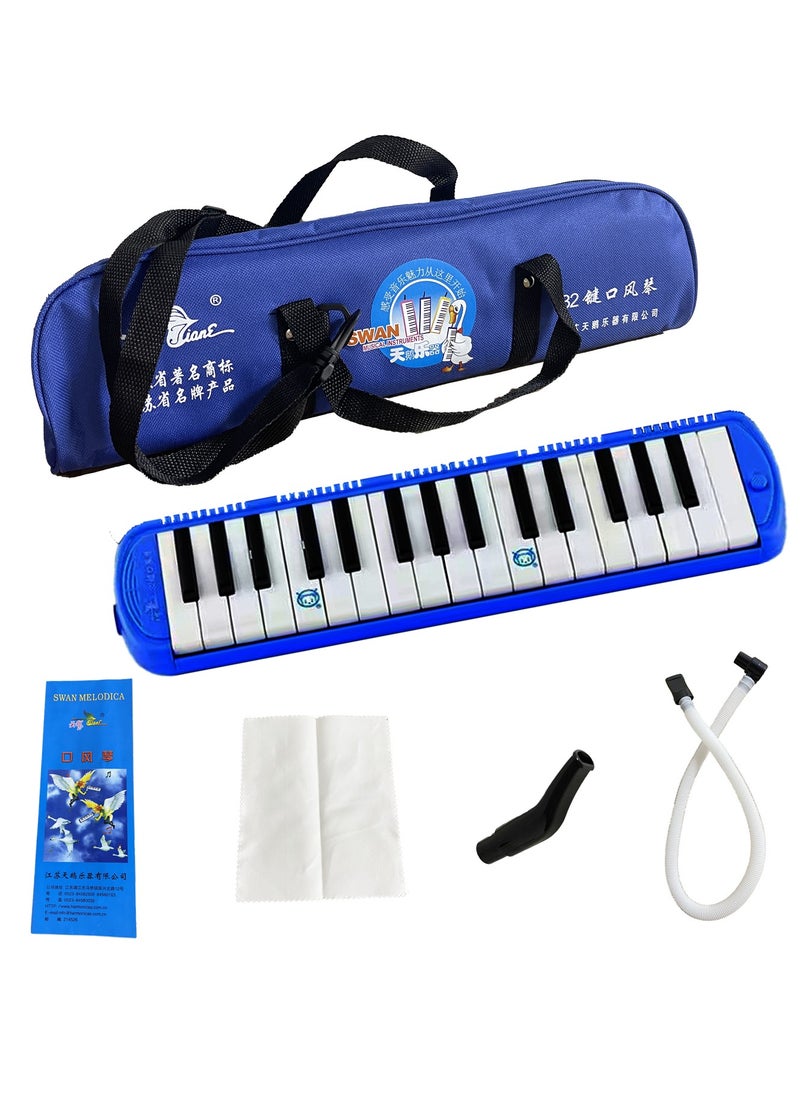 Generic 32 Key Melodica Musical Instrument Air Piano Keyboard Mouth Organ, Melodicas with Carrying Bag, Manual, Double Mouthpieces, Wipe Cloth, Long Tubes (Blue)  - Image 1