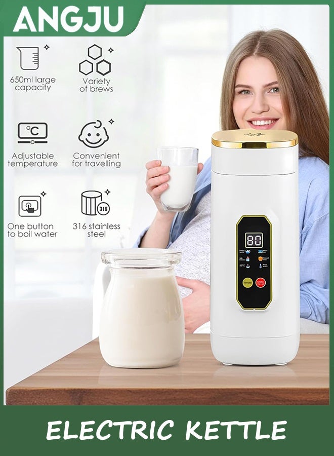 Angju Angju Electric Kettle,650ml Travel Portable Kettle,Hot Water Boiler with 6 Temperature Control, 316 Stainless Steel Water Heater with Auto Shut-Off & Boil Dry Protection, Small Electric Water Kettle  - Image 3