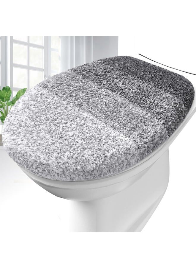 OLANLY Soft Microfiber Bathroom Toilet Lid Cover, Machine Washable Seat Covers, 17.5x15, Stays in Place Rubber Backing, Fits Most Round, Elongated and Oblong Lids, Accessories Decor, Gray - Image 1