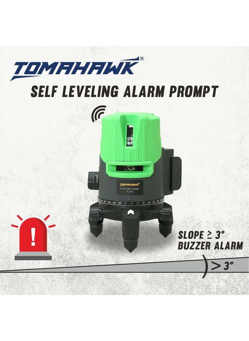 Tomahawk - TOMAHAWK Professional TLLB05N 5 Line 3D Horizontal and Vertical Green Laser Cross Self Leveling Laser Level Waterproof Rechargeable - Image 1