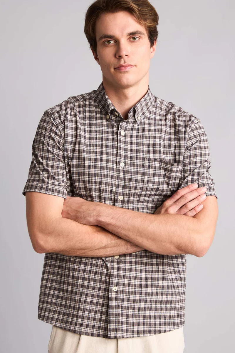 Regular Fit Checked Crinkle Fabric Polo Shirt