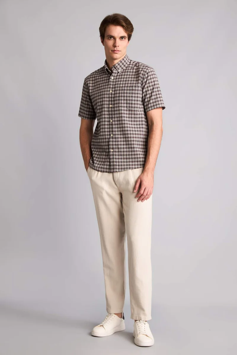Defacto Regular Fit Checked Crinkle Fabric Polo Shirt