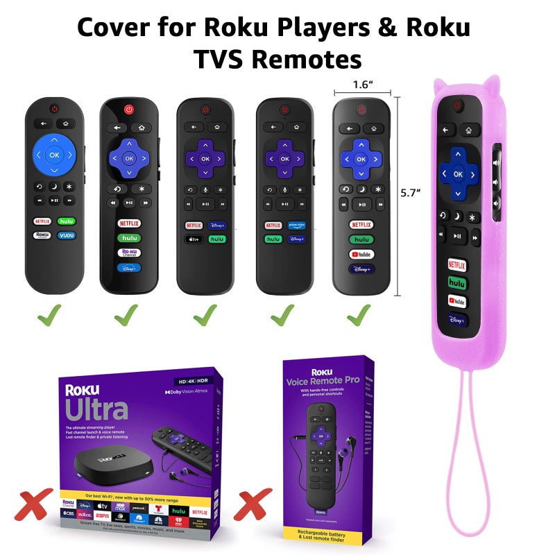 SOTATOO 3Pack Remote Cover for Roku, Compatible with Hisense/TCL Roku TV Steaming Stick/Express, Silicone Protective Controller Universal Sleeve Skin Glow in The Dark Purple Blue Pink - Image 2