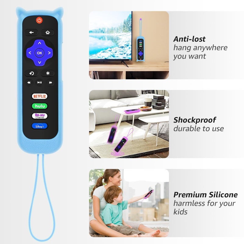 SOTATOO 3Pack Remote Cover for Roku, Compatible with Hisense/TCL Roku TV Steaming Stick/Express, Silicone Protective Controller Universal Sleeve Skin Glow in The Dark Purple Blue Pink - Image 4