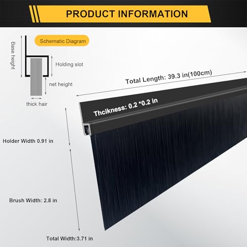CEPIA 5Pack Garage Door Brush Seal Cepia Black Bottom Sweep RollUp Door Stripping 280 Wide x 393 Long Aluminum Alloy Base Ideal for Exterior Doors and Industrial Use 196 in 500 cm - Image 3
