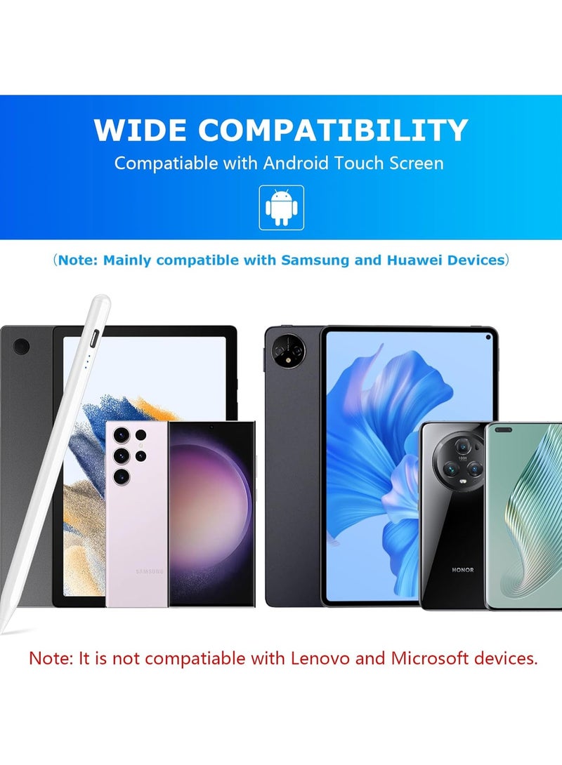 Stylus Pen for Android Touch Screens – Compatible with Samsung, Huawei, Tablets & Phones – Capacitive Touchscreen Pen with 2 Replacement Tips – White - Image 2