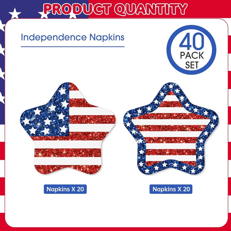 Litmitfu 40 Pack American Flag Patriotic Napkins Set - 4th of July Party Napkin, Red White and Blue Disposable Paper Napkins for July 4th Memorial Day Independence Day Party Supplies Table Decorations Favors - Image 4