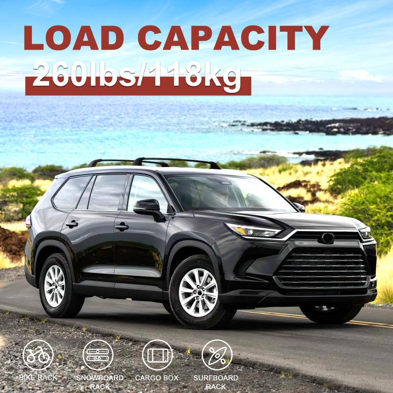 KINGGERI Upgraded Heavy Duty Roof Rack Cross Bars Compatible with Toyota Grand Highlander & Lexus TX 2024-2026 (with Flush Side Rails), Lockable 260LBS Aluminum Roof Rails Crossbars Rooftop Luggage - Image 5