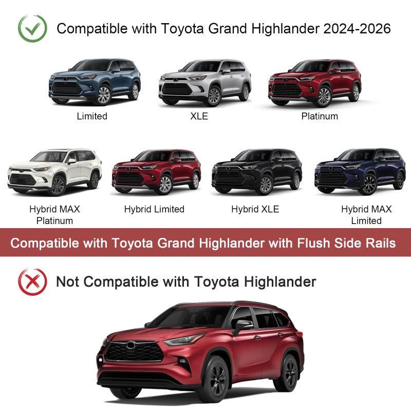 KINGGERI Upgraded Heavy Duty Roof Rack Cross Bars Compatible with Toyota Grand Highlander & Lexus TX 2024-2026 (with Flush Side Rails), Lockable 260LBS Aluminum Roof Rails Crossbars Rooftop Luggage - Image 2