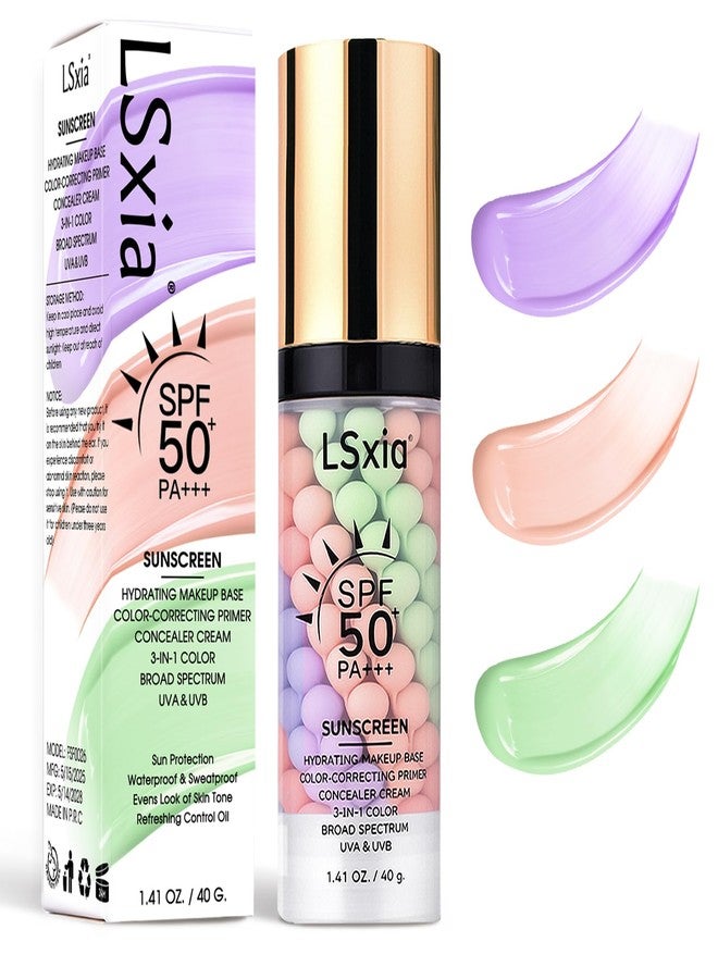 LSxia 3 In 1 Primer for Face Before Makeup, SPF 50, Tinted Moisturizer Sunscreen Isolation Cream, One Step Color Corrector Makeup Primer, Color Correcting Concealer Oil Control, Base de Maquillaje, #01 - Image 1