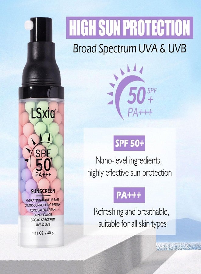 LSxia 3 In 1 Primer for Face Before Makeup, SPF 50, Tinted Moisturizer Sunscreen Isolation Cream, One Step Color Corrector Makeup Primer, Color Correcting Concealer Oil Control, Base de Maquillaje, #01 - Image 2